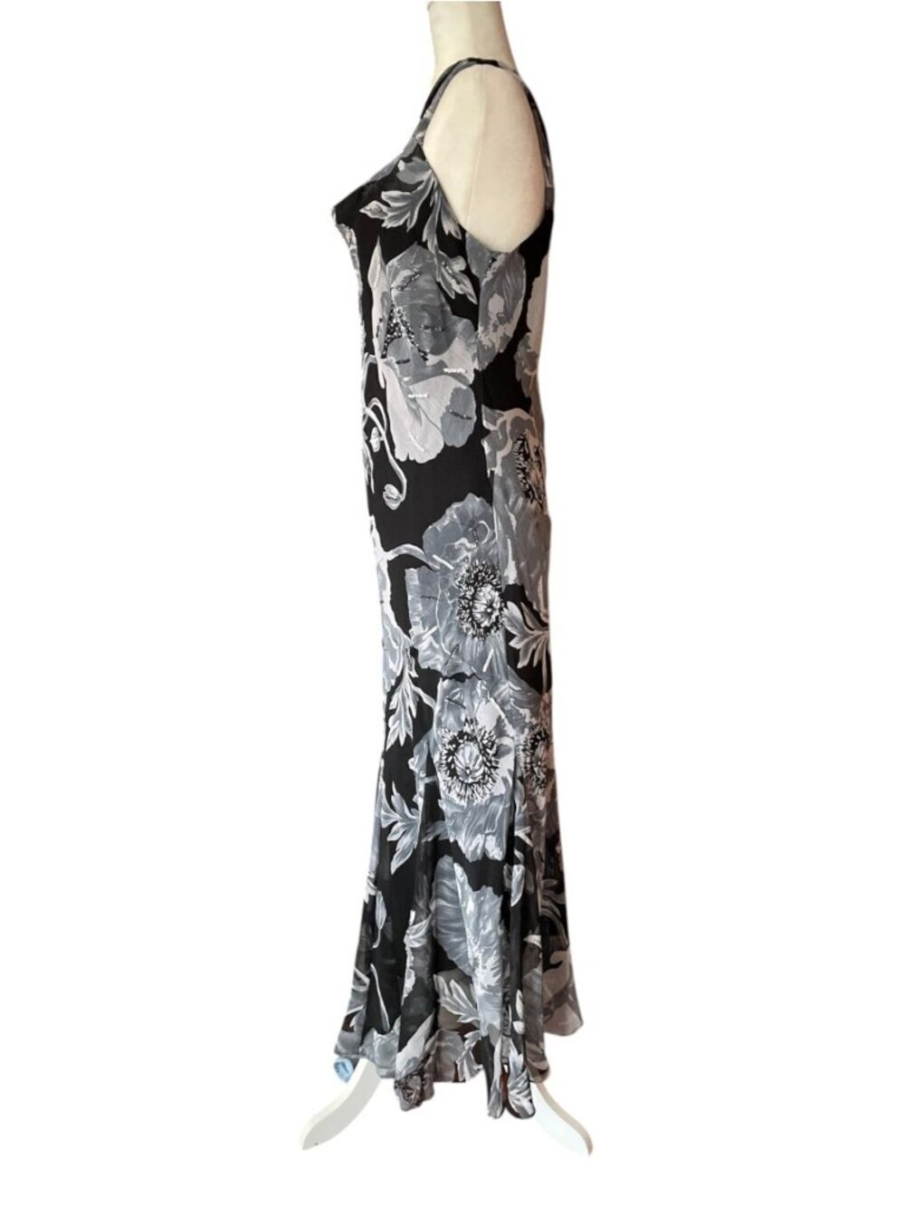 Vintage Midnight Velvet Y2K Fairycore Floral Midi Dress SZ M Black Sequin - Picture 5 of 14